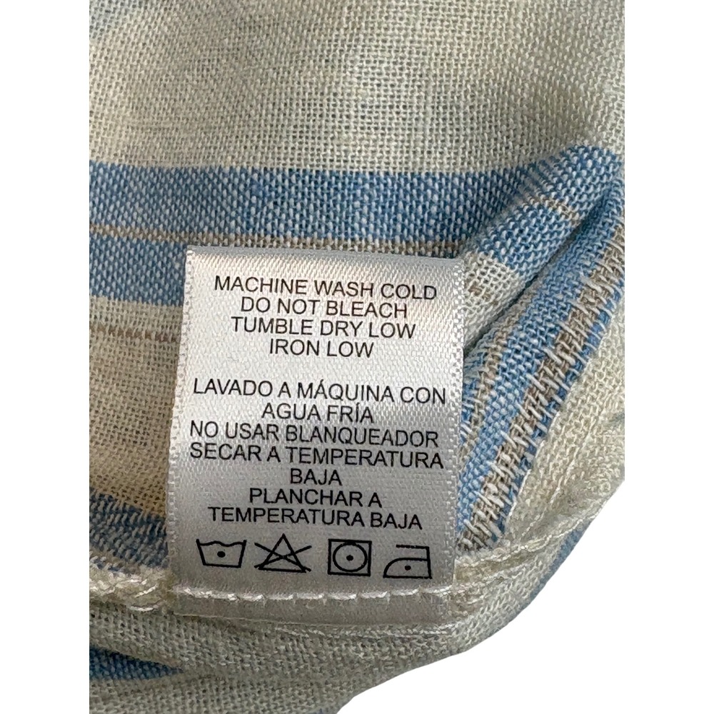 Love Tree Striped Wide Leg Jumpsuit Large Blue White Linen Blend Smocked Coastal - Picture 9 of 9